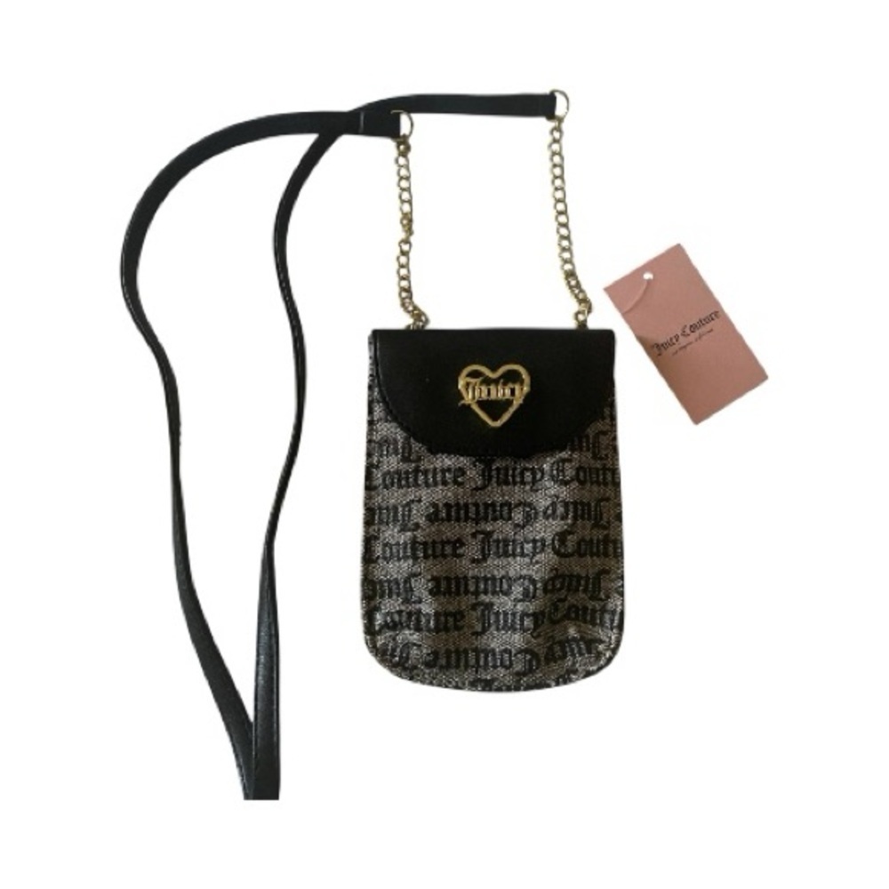 NWT-Juicy Couture Black and Gold Logo Cellie Crossbody Bag